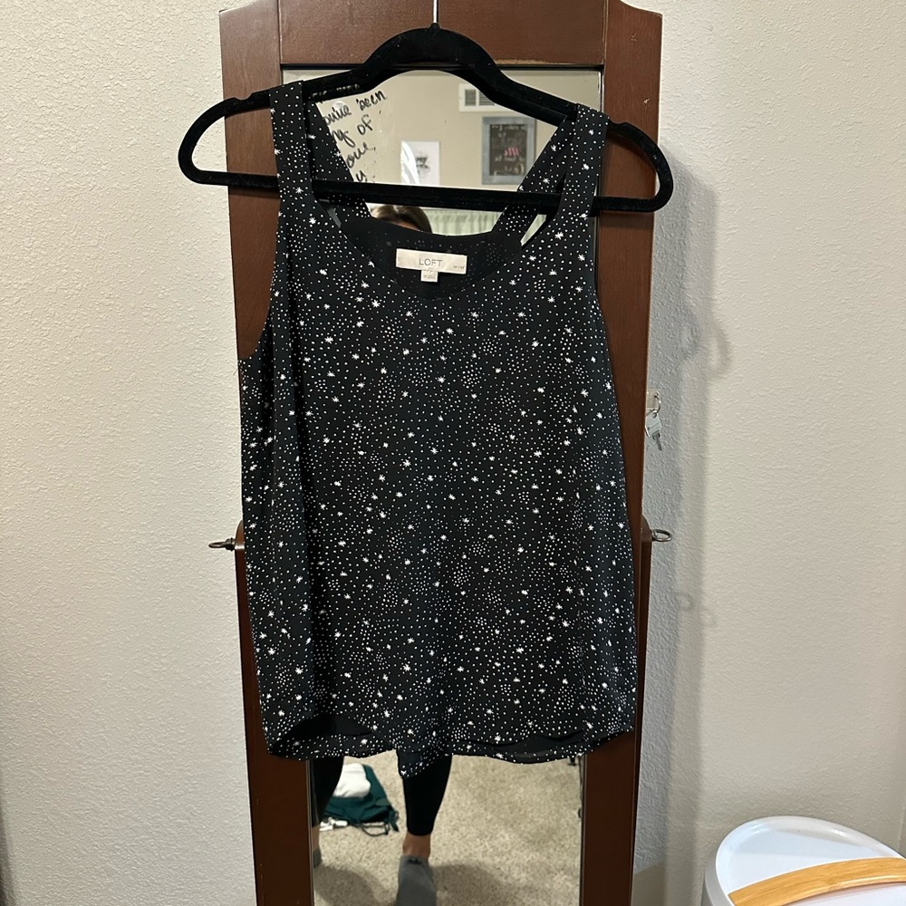 Petites printed black tank blouse